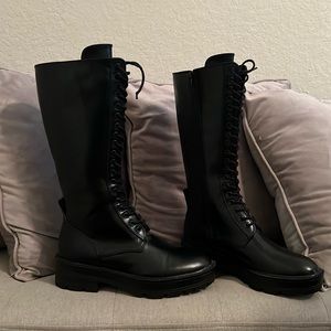 Black tall faux leather combat boots …never worn.